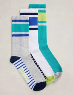 3 Pack Ribbed Striped Ankle Socks