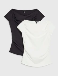 2 Pack Ruched Slash Neck Tops