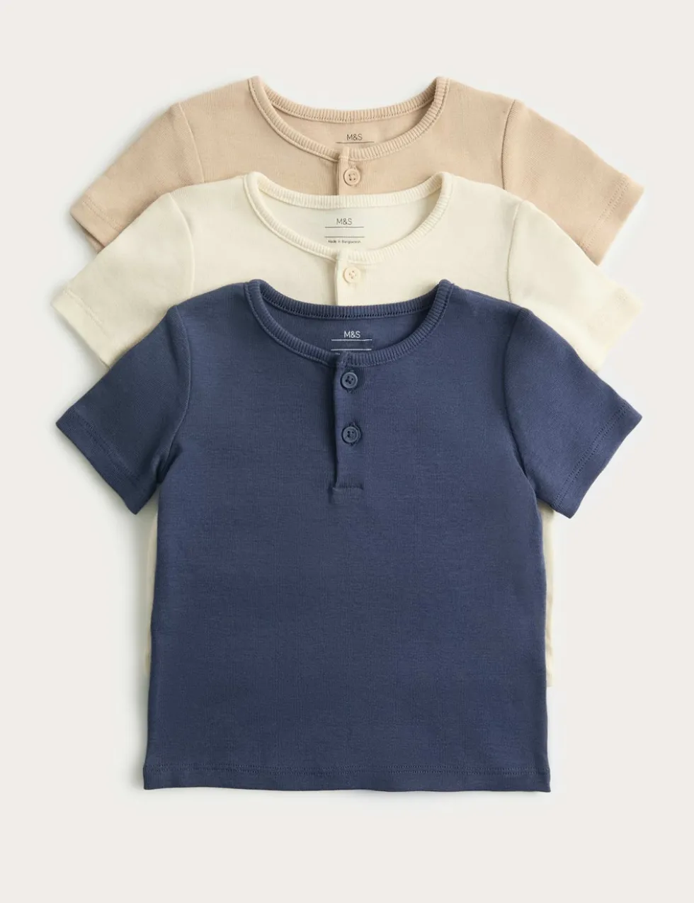 3 Pack Short Sleeve Henley Tops (0-5 Yrs)