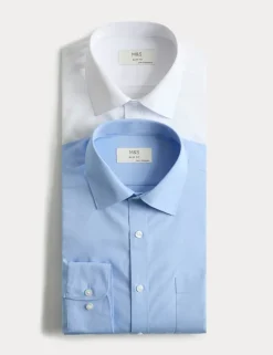2 Pack Slim Fit Easy Iron Cotton Blend Shirts