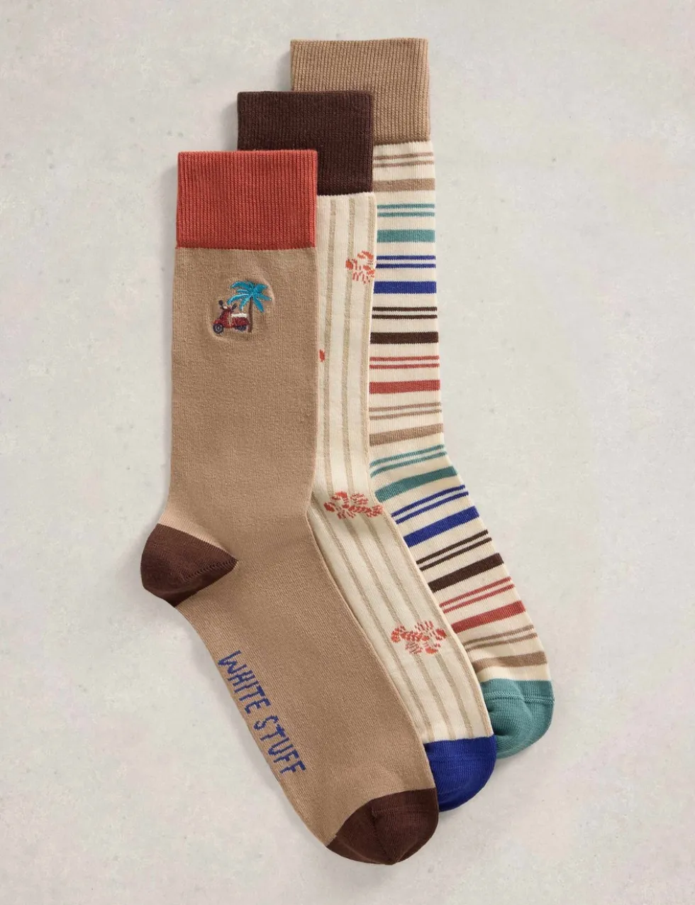 3 Pack Striped & Lobster Cotton Rich Socks