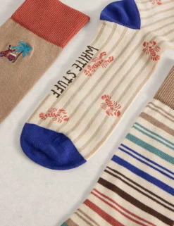 3 Pack Striped & Lobster Cotton Rich Socks