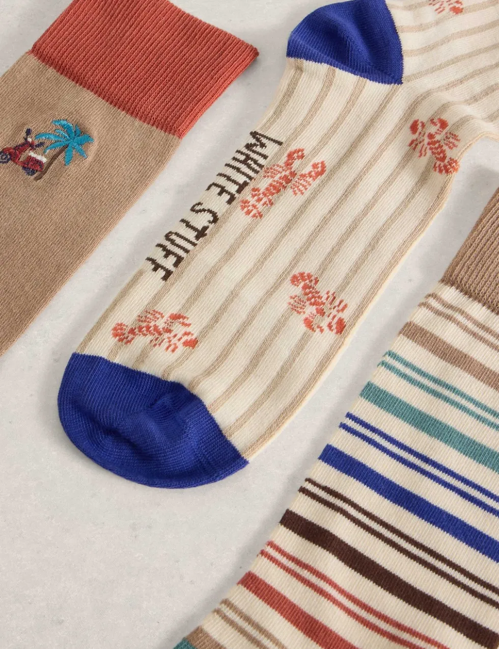 3 Pack Striped & Lobster Cotton Rich Socks