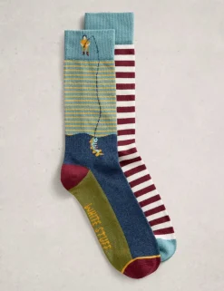 2 Pack Striped Fisherman Cotton Rich Socks