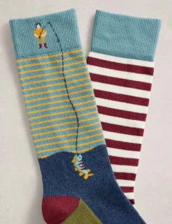 2 Pack Striped Fisherman Cotton Rich Socks