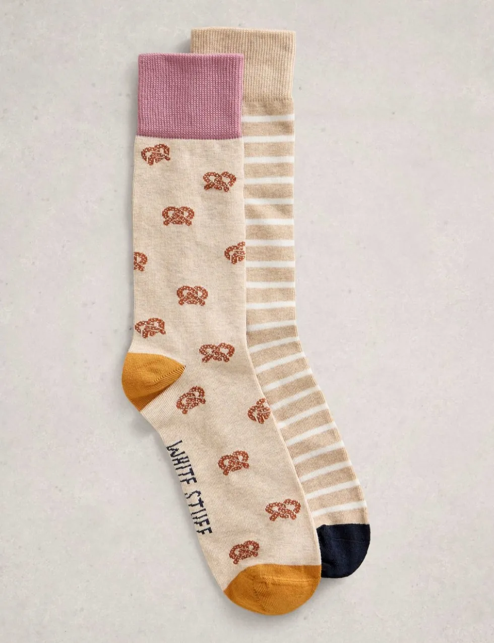 2 Pack Striped Pretzel Cotton Rich Socks