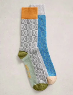 2 Pack Sun Print Cotton Rich Socks