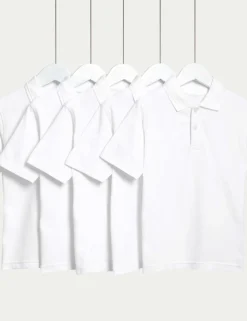 5 Pack Unisex Pure Cotton School Polo Shirts (2-18 Yrs)