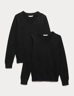 2 Pack Unisex Slim Fit Cotton School Jumpers (3-18 Yrs)
