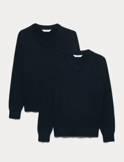 2 Pack Unisex Slim Fit Cotton School Jumpers (3-18 Yrs)