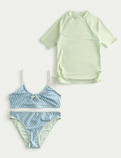 3 Piece Block Print Bikini and Rash Vest (6-16 Yrs)