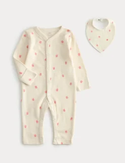 2 Piece Cotton Cinema Sleepsuit with Bib (7lbs-2 Yrs)