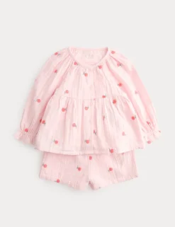 2 Piece Cotton Embroidered Blouse and Shorts (0-5 Yrs)