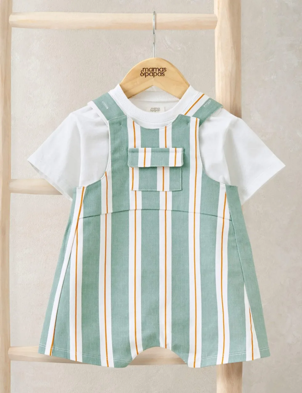 2 Piece Cotton Rich Striped Dungaree Outfit (0-3 Years)