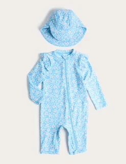2 Piece Daisy All In One Swimsuit and Hat (0-5 Yrs)