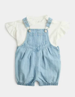 2 Piece Denim Striped Dungarees with Top (0-3 Yrs)