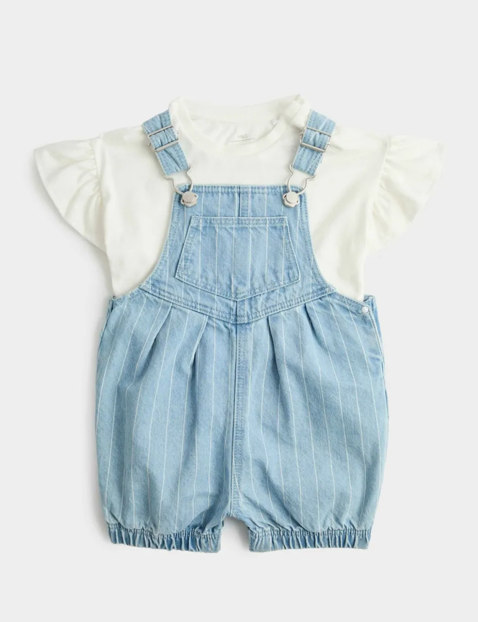 2 Piece Denim Striped Dungarees with Top (0-3 Yrs)