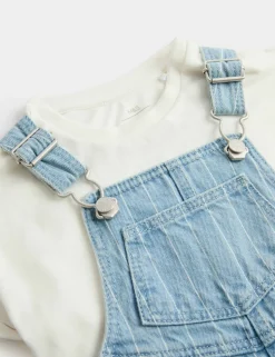 2 Piece Denim Striped Dungarees with Top (0-3 Yrs)