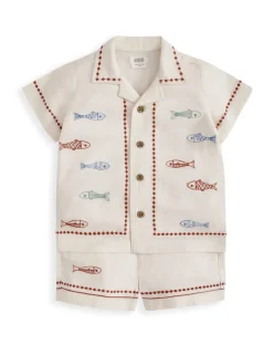 2 Piece Fish Embroidery Top & Bottom Set (0-3 Years)