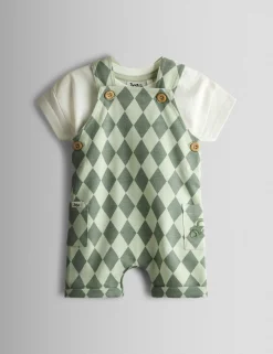 2 Piece Pure Cotton Check Dungaree Outfit (0-24 Mths)