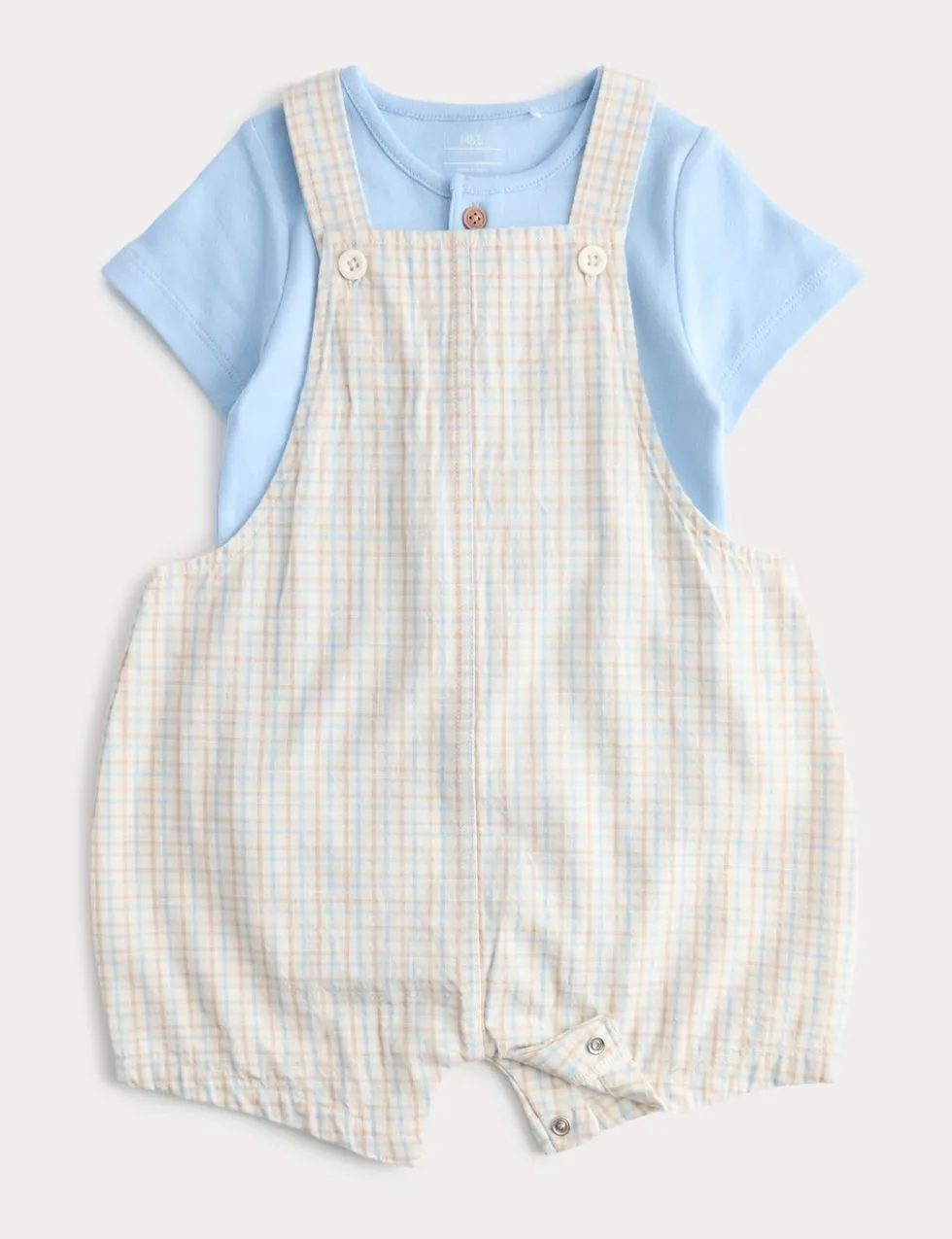 2 Piece Pure Cotton Checked Bibshort Outfit (0-3 Yrs)