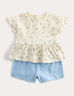 2 Piece Pure Cotton Jersey Ditsy Floral Top & Shorts (0-5 Yrs)