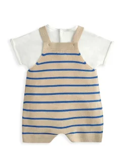 2 Piece Pure Cotton Knitted Dungaree Outfit (0-18 Months)