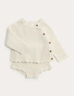 2 Piece Pure Cotton Knitted Outfit (7lbs-12 Mths)