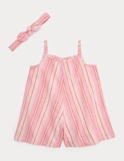 2 Piece Pure Cotton Romper with Headband (0-3 Yrs)
