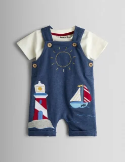 2 Piece Pure Cotton Seaside Dungaree Outfit (0-24 Mths)