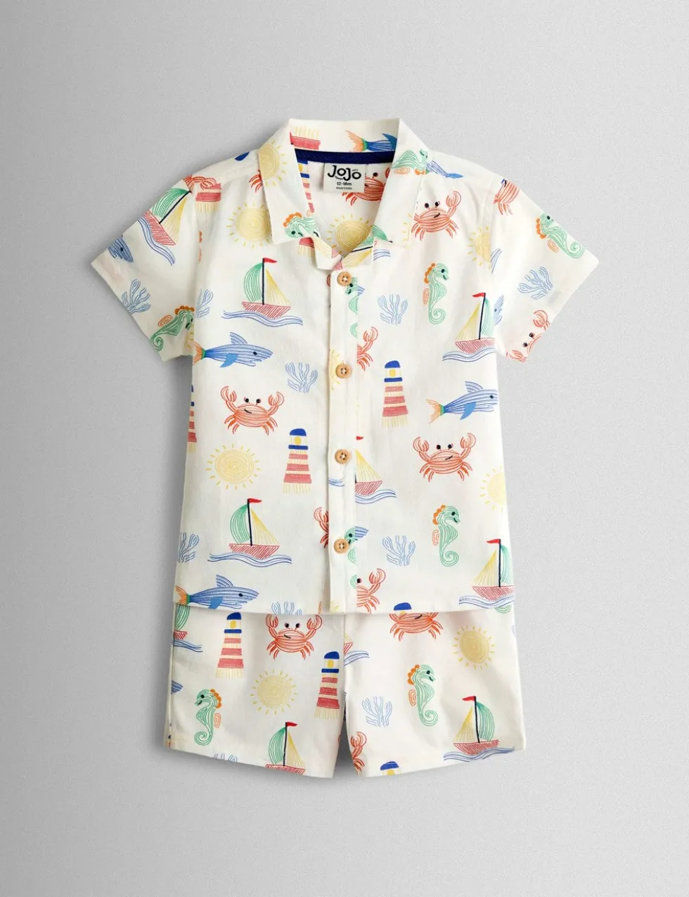 2 Piece Pure Cotton Seaside Shirt & Shorts Set (6 Mths-7 Yrs)