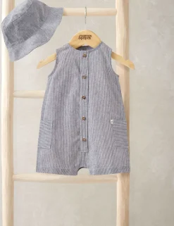 2 Piece Pure Cotton Striped Romper & Hat Set (0-12 Months)