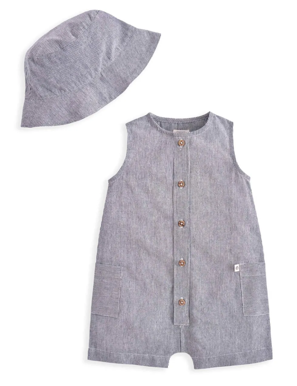 2 Piece Pure Cotton Striped Romper & Hat Set (0-12 Months)
