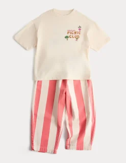 2 Piece Pure Cotton T-Shirt & Striped Trousers Outfit (2-8 Yrs)