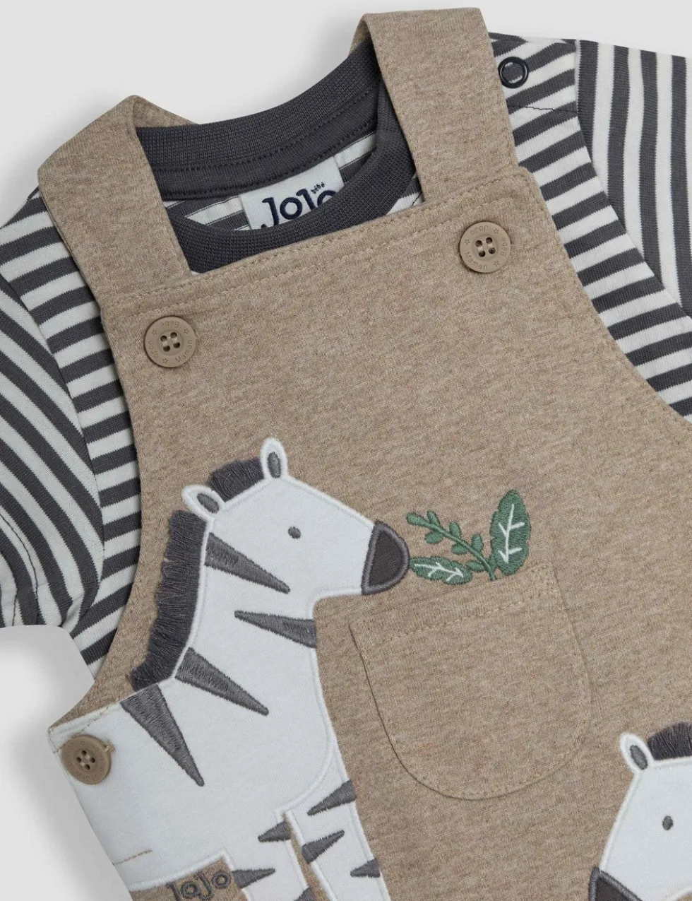 2 Piece Pure Cotton Zebra Dungaree Outfit (0-24 Mths)