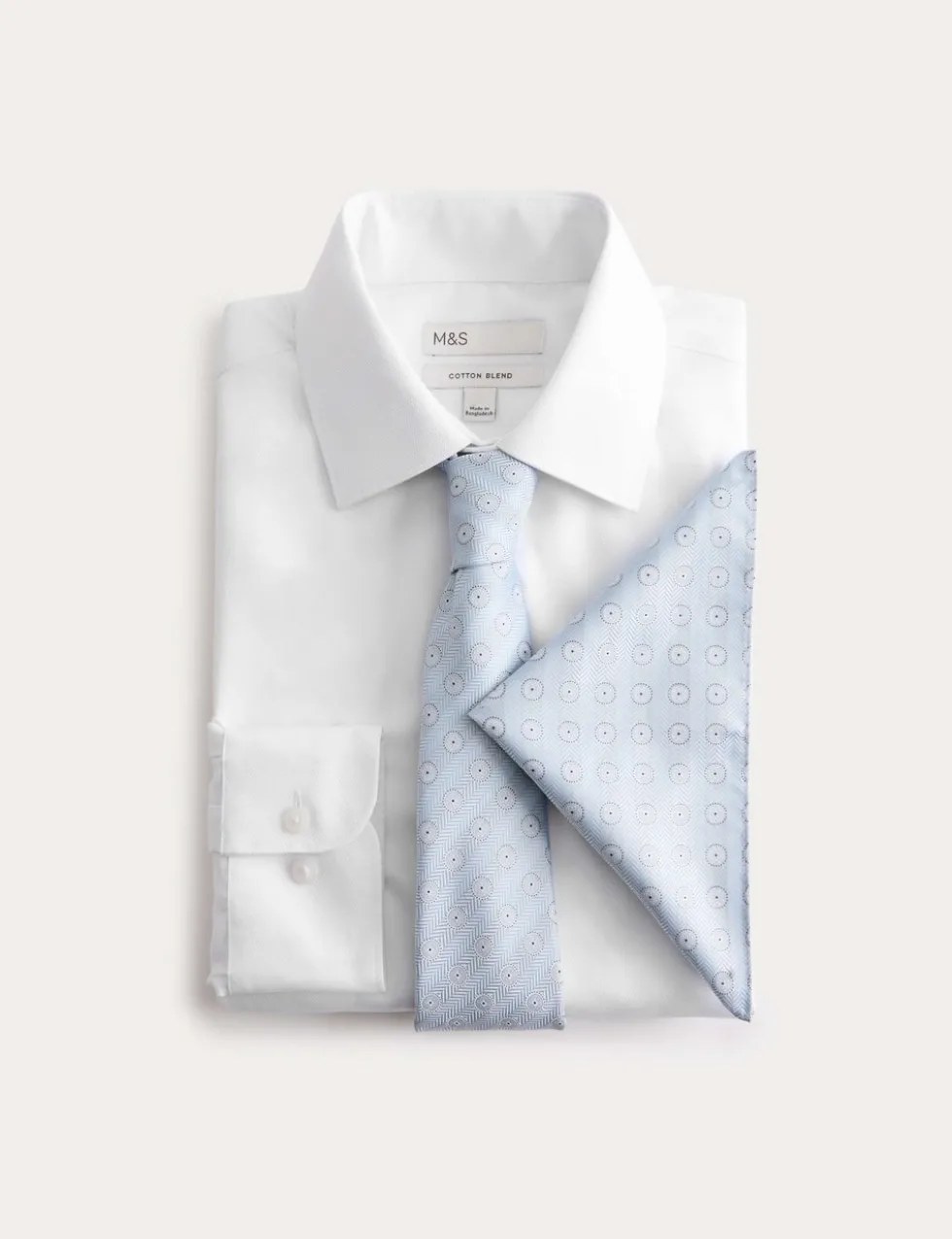 4 Piece Regular Fit Easy Iron Shirt & Tie Set