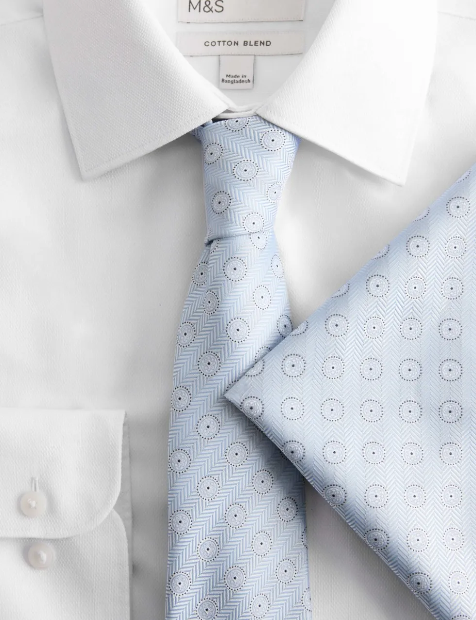 4 Piece Regular Fit Easy Iron Shirt & Tie Set