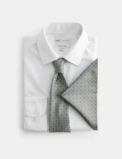4 Piece Regular Fit Easy Iron Shirt & Tie Set