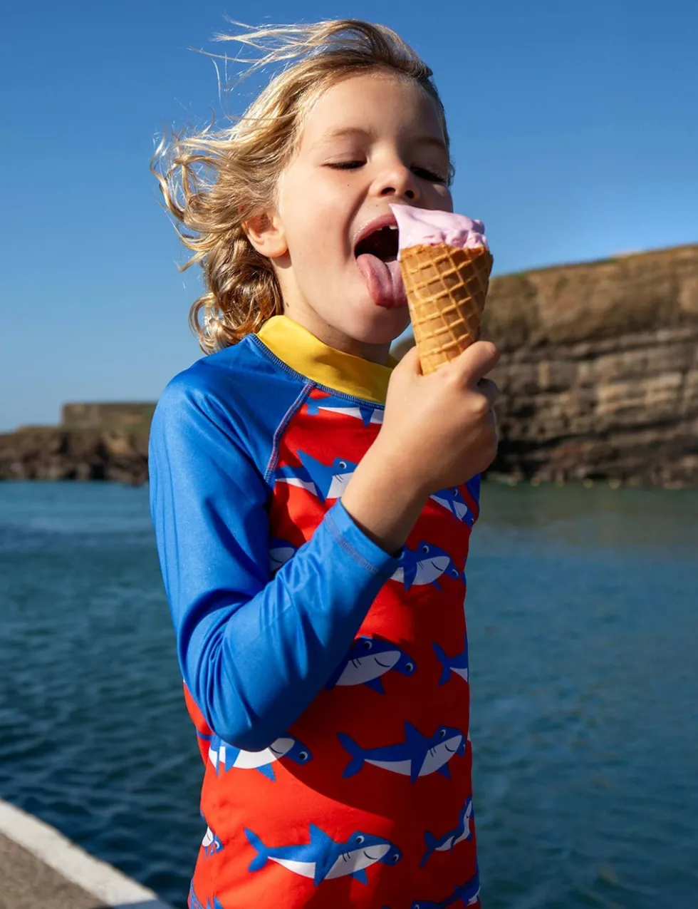 2 Piece Shark Print Long Sleeve Swim Set (2-10 Yrs)