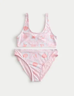 3 Piece Shell Print Bikini and Rash Vest (6-16 Yrs)