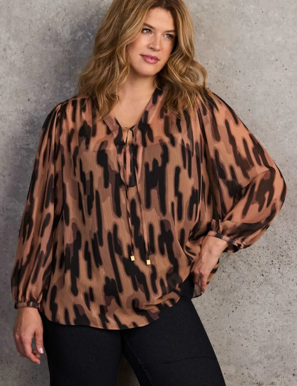 Abstract Print V-Neck Blouse