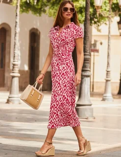 Abstract Twist Detail Midaxi Jersey Dress