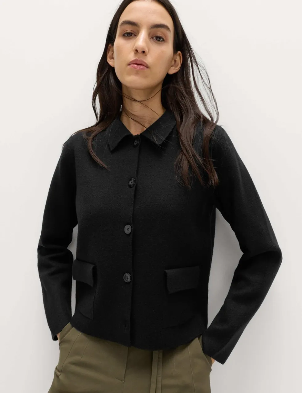 Air-Yarn Pocket Detail Knitted Jacket