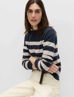 Air-Yarn Striped Crew Jumper