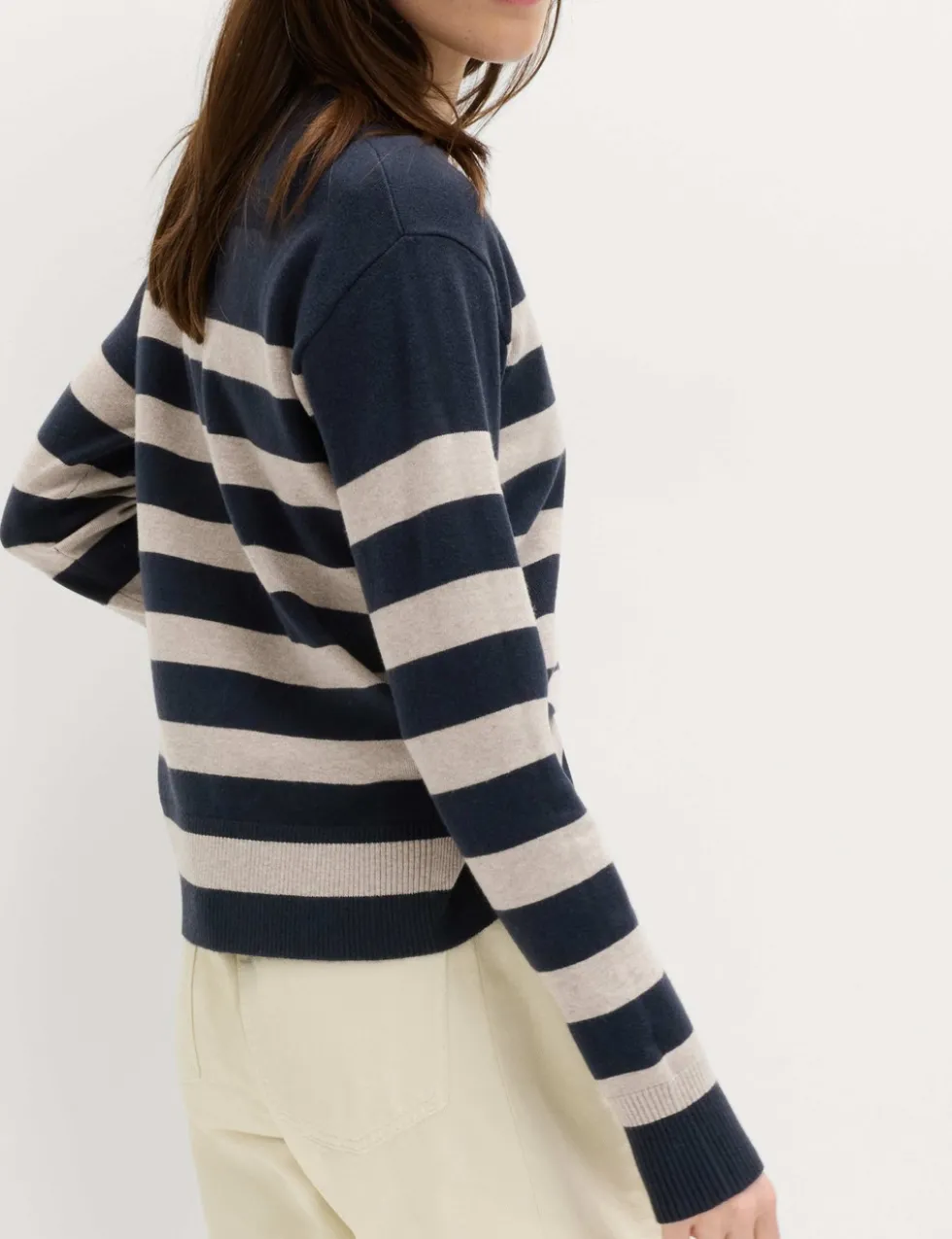 Air-Yarn Striped Crew Jumper