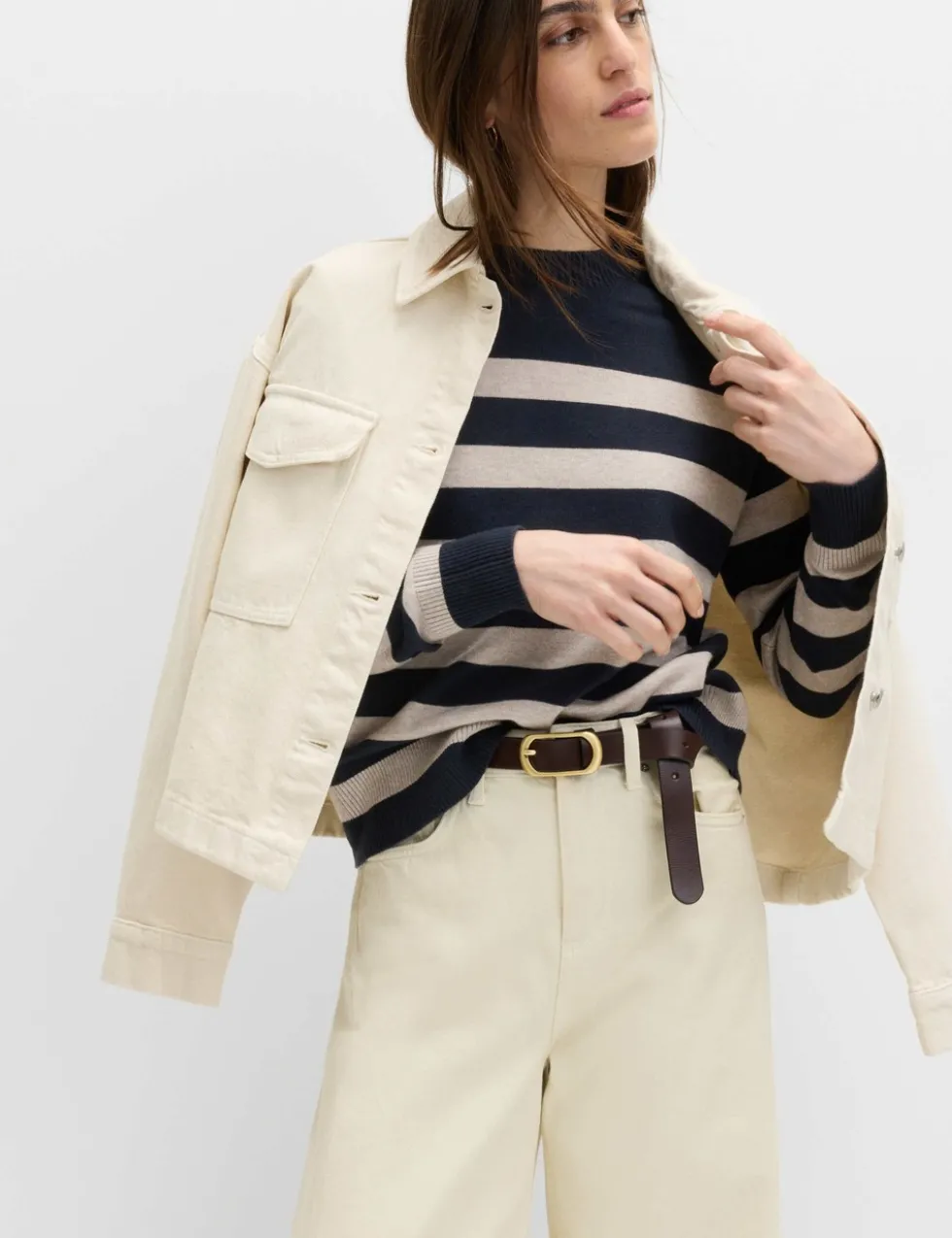 Air-Yarn Striped Crew Jumper