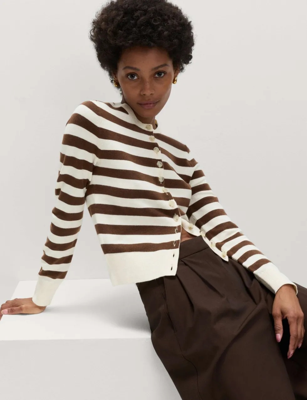 Air-Yarn Striped Cropped Cardigan