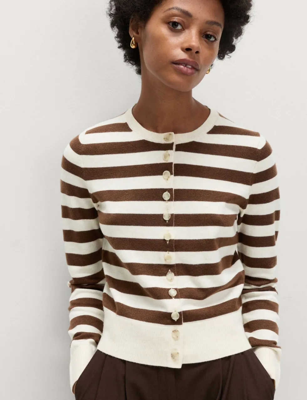 Air-Yarn Striped Cropped Cardigan