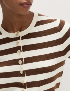 Air-Yarn Striped Cropped Cardigan