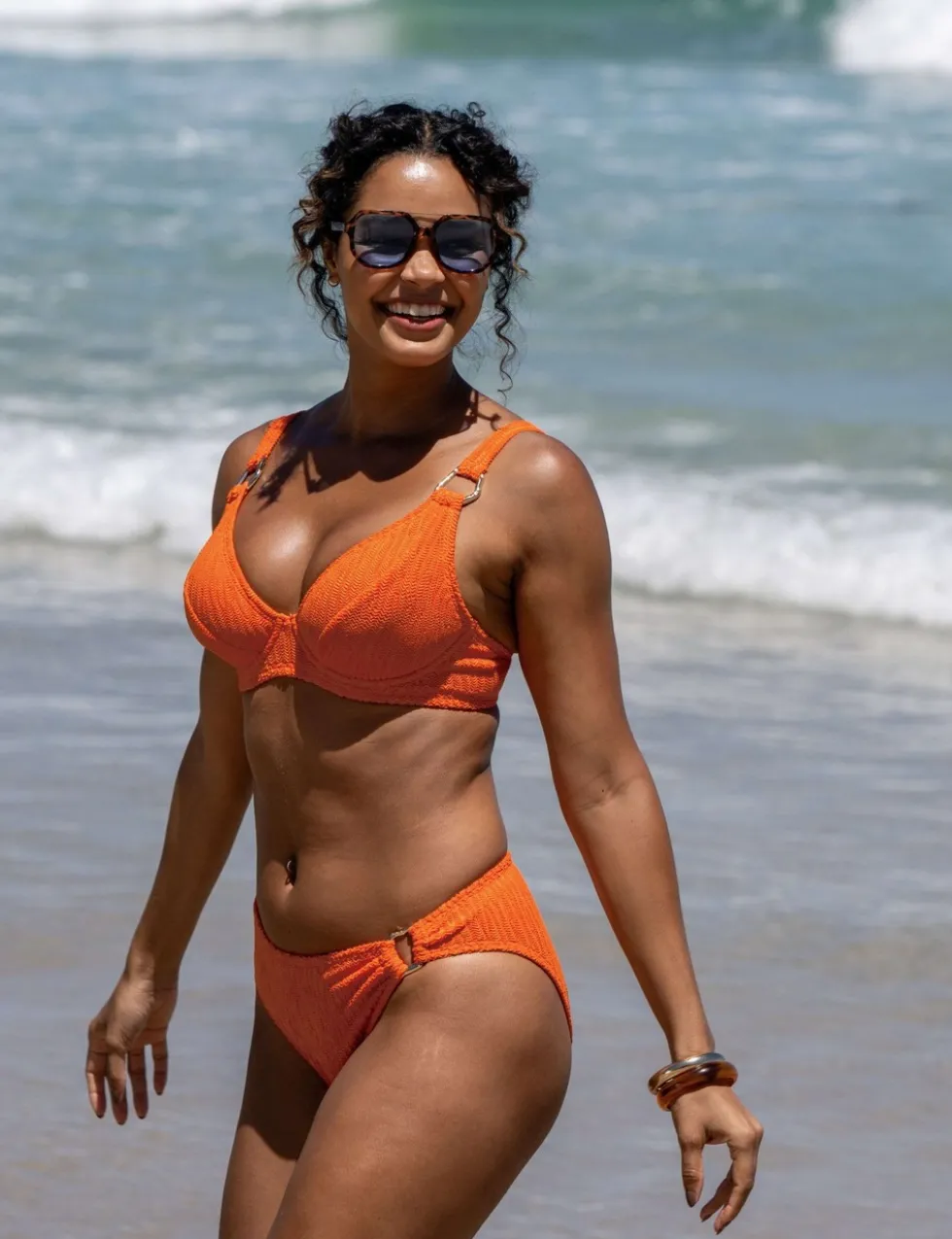 Algarve Textured Ring Detail High Leg Bikini Bottoms